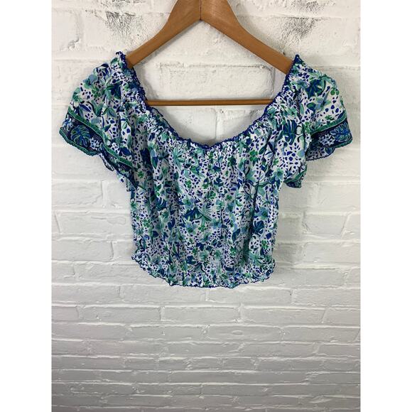 Poupette St Barth Camilla Off-The-Shoulder Crop Top Blue Monaco Size Medium - Picture 3 of 7